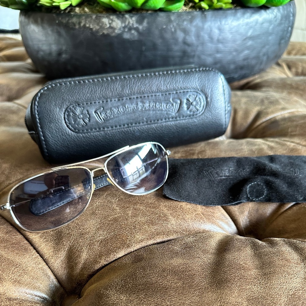 Chrome Hearts Aviator Sunglasses with gradient tinted blue lens.  Extremely rare